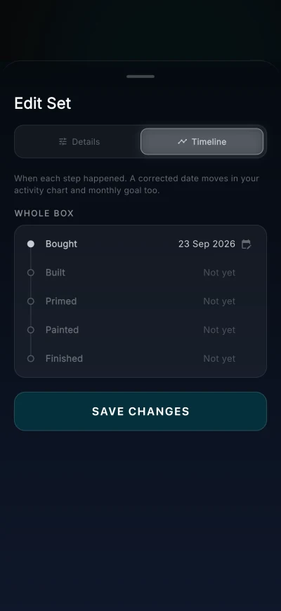 Edit Set timeline with the date of each painting step